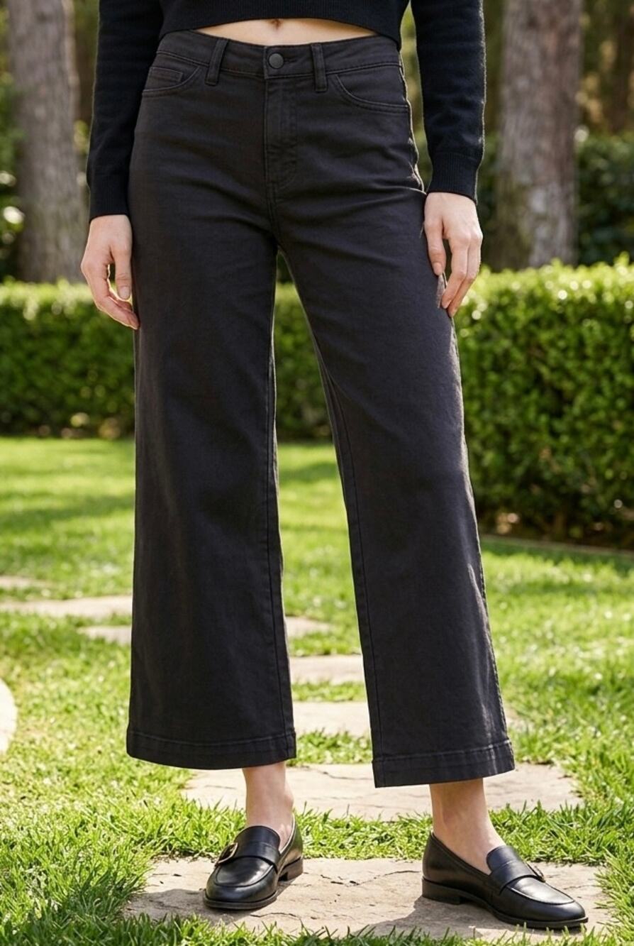 High Rise Cropped Wide Leg Womens Pants Size 28 Dark Charcoal Refined Utility